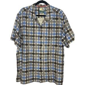 Tommy Bahama Blue Gray SILK Blend Short Sleeve Button Front Shirt XL